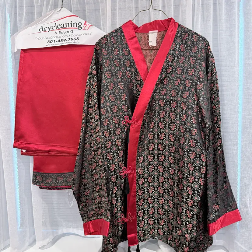 XXL Asian-Inspired Satin Kimono and Pant Set/Costume