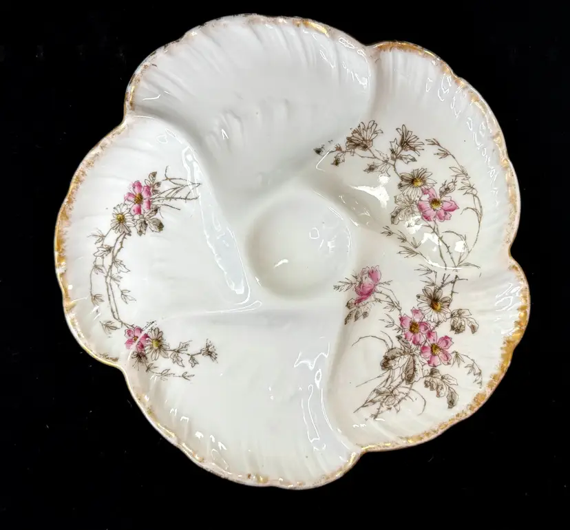 Antique CFH GDM Haviland Limoges Oyster Plate Floral Gold 8.75" A1252