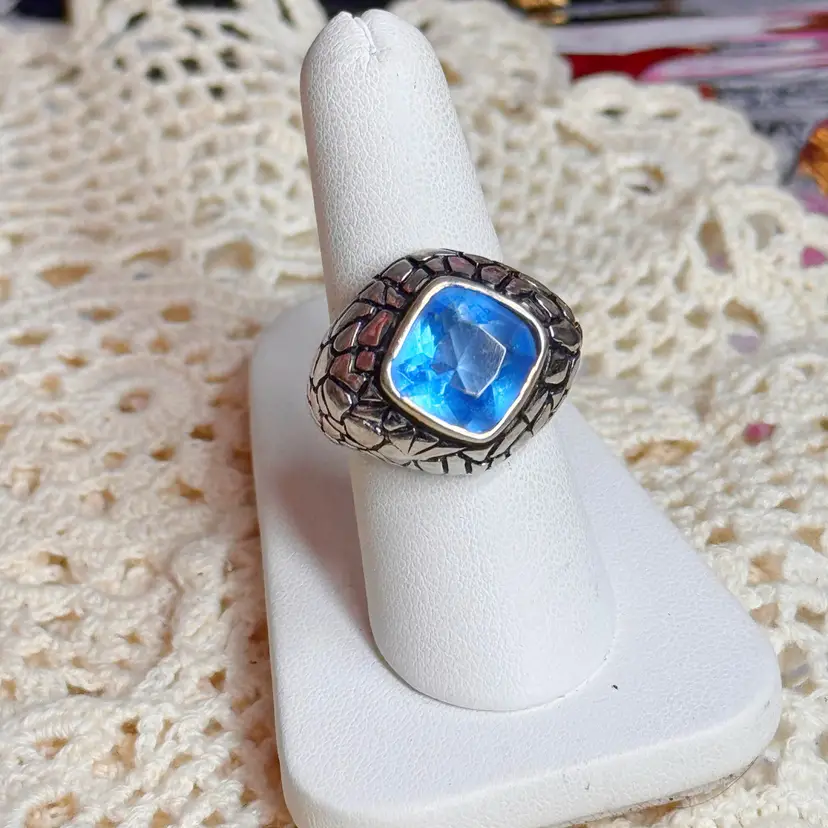 Sterling silver chunky blue stone pebble ring size 8.5