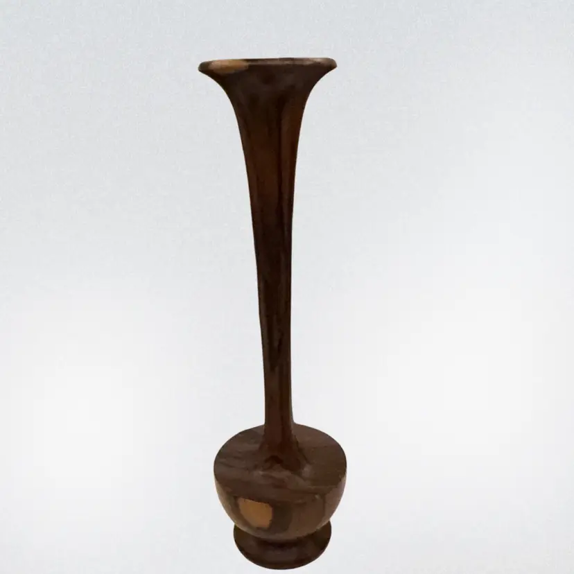 Mid-Century Hand-Turned Exotic Hardwood Bud Vase – 8”
