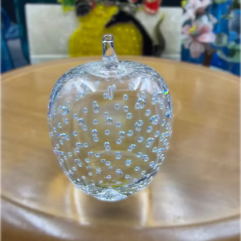 Vintage Hand Blown Art Glass Apple Paperweight Signed Piece Rollin Bodley 1980