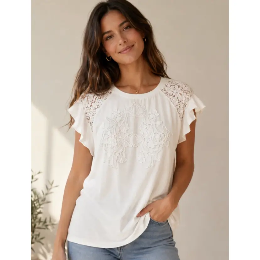 Adiva White Lace Detail Blouse
