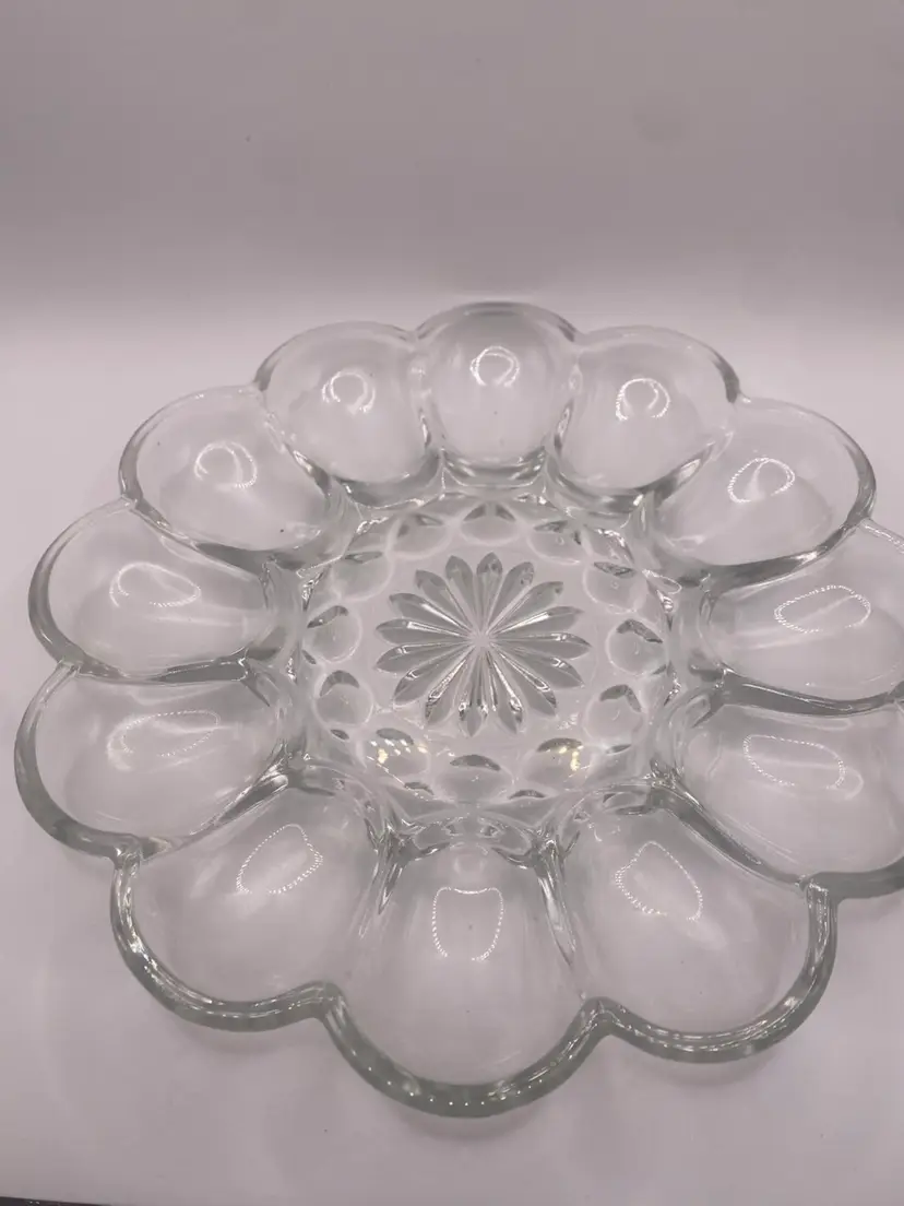 Vintage Anchor Hocking Clear Glass Deviled Egg Plate Tray 10" EUC Starburst