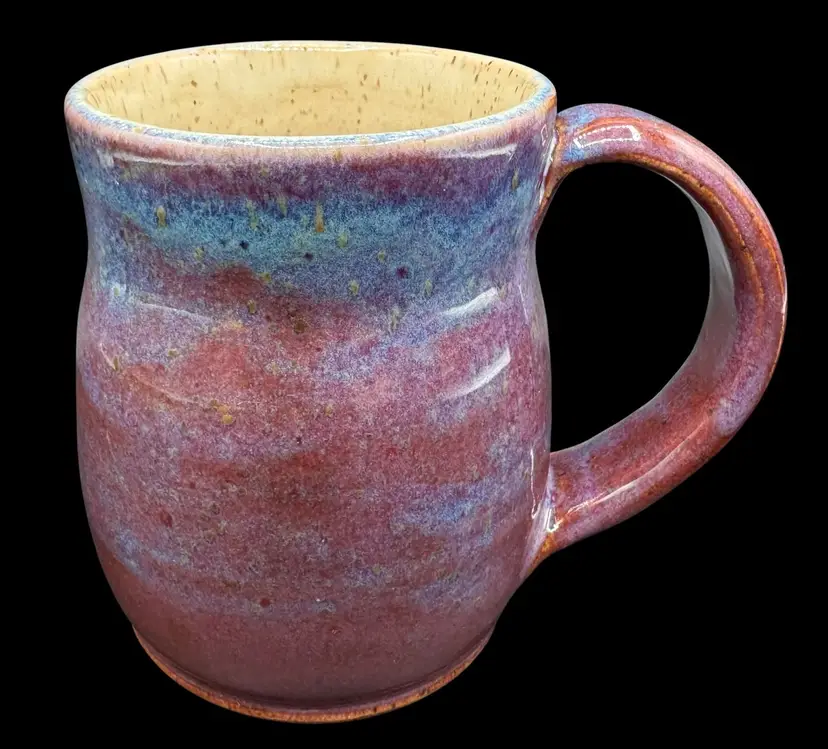 Signed Nettie Studio Art Pottery Coffee Mug Blue Purple Pink Speckled Glaze 10oz