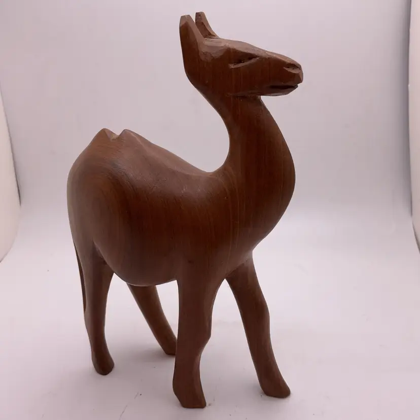 POW4 Carved Wood Camel Figurine 6.25“ Folk Art