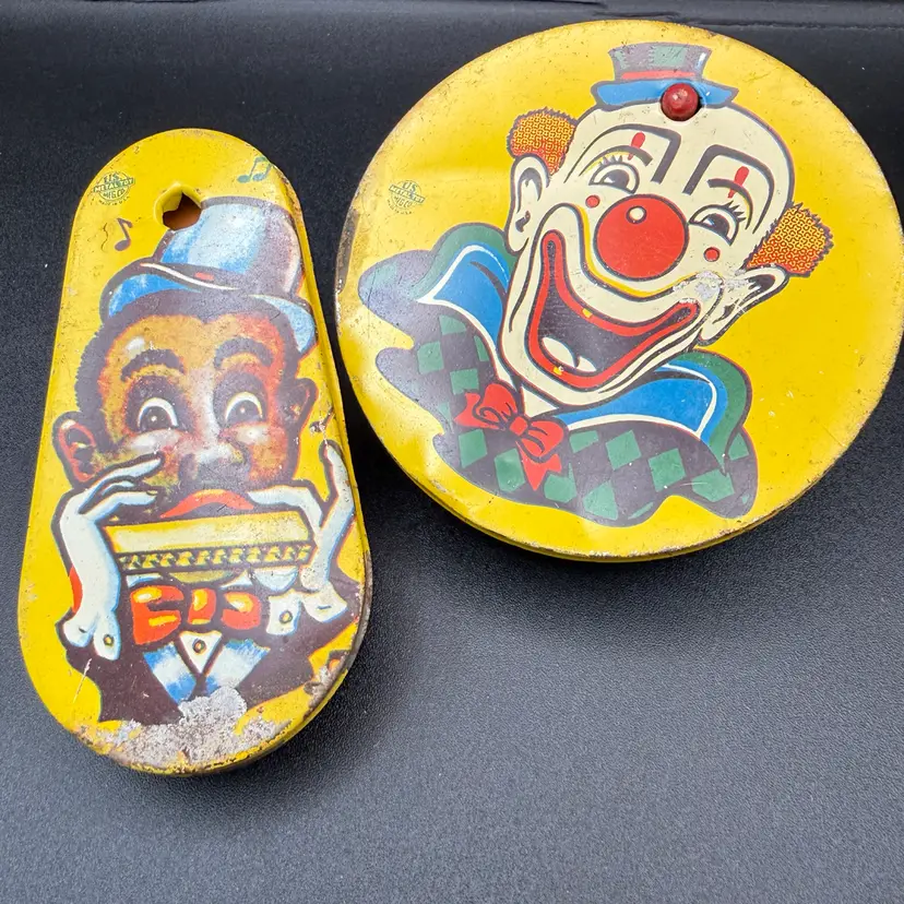 Vintage Clown Tin US Metal Toy Noise Makers