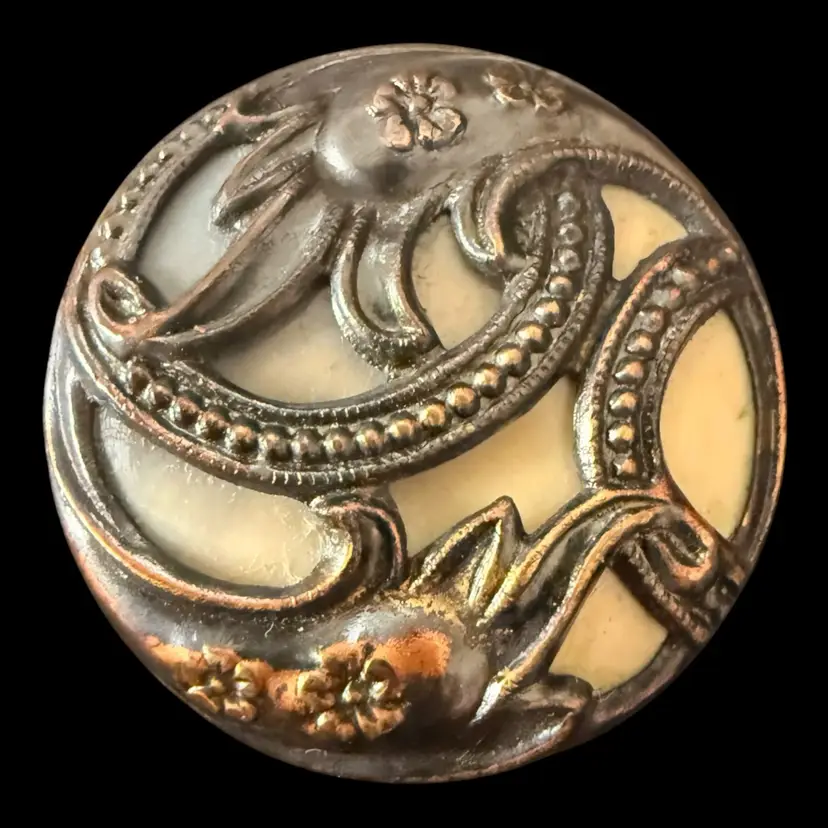 Art Nouveau Floral Metal Over Stone Or She’ll Hat Pin 8”