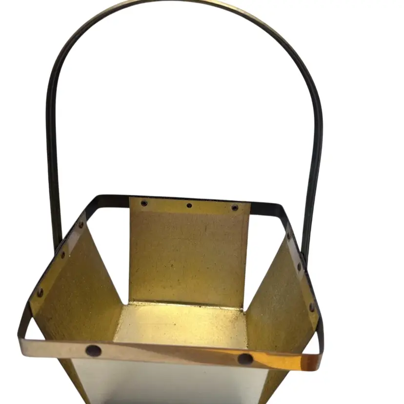 Vintage Brass Berry Basket Hinged Handle 10 1/2” Tall With Handle Basket 4x6x6 1/2