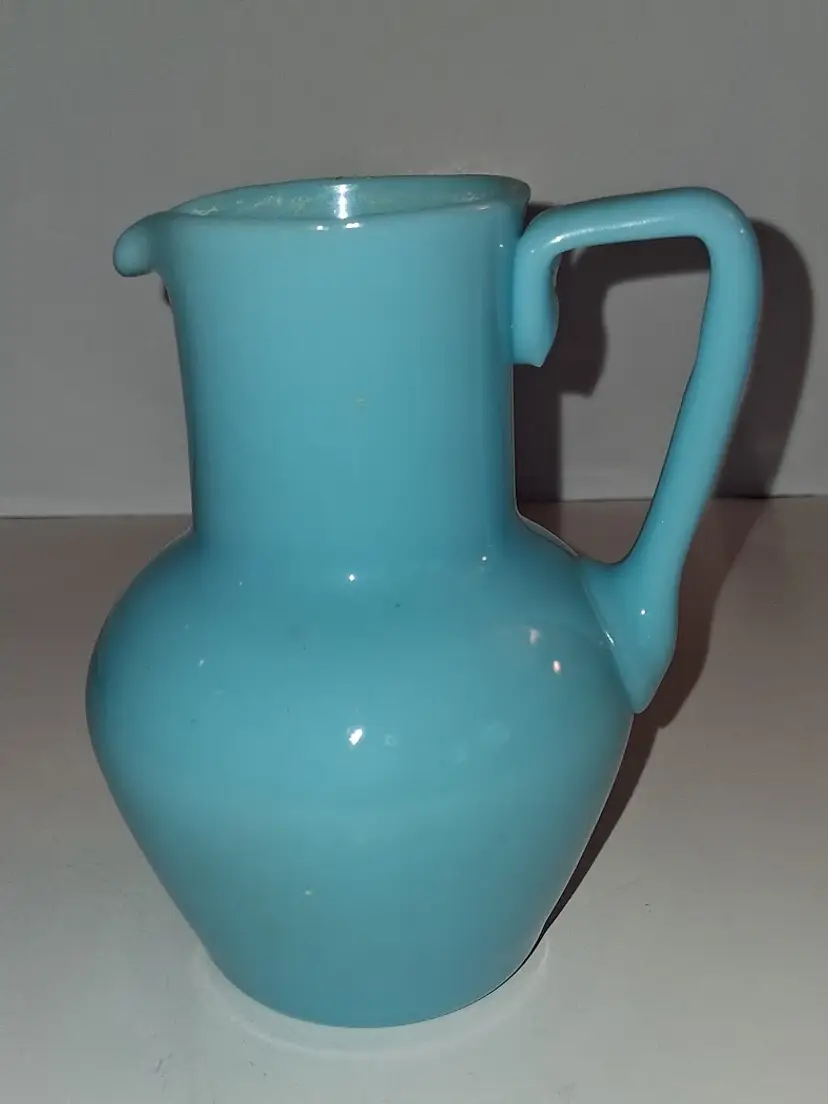 Antique Portieux Vallerysthal France, Turquoise/Blue Opaline Small Pitcher