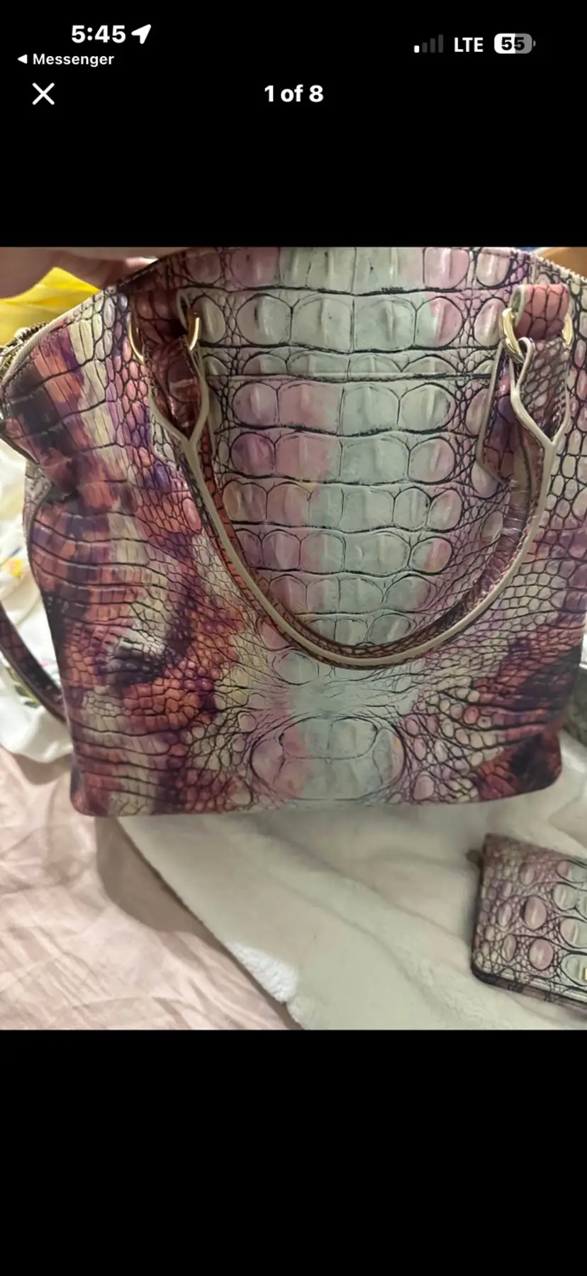 Brahmin Multicolor Croc-Embossed Leather Tote + Matching Wallet