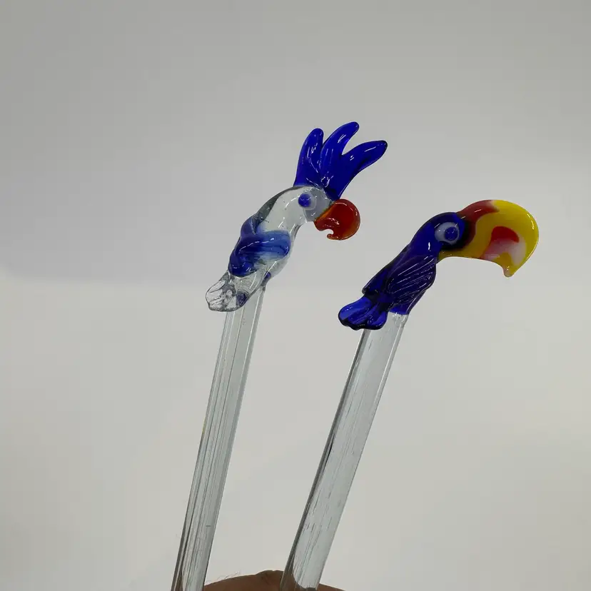 Art Glass Rooster / Bird Stirrers Set/2