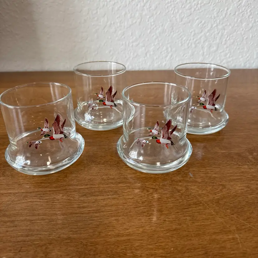 Vintage Avon 1981 Flying Chesapeake Mallard Duck Whiskey Glasses Set Of 4
