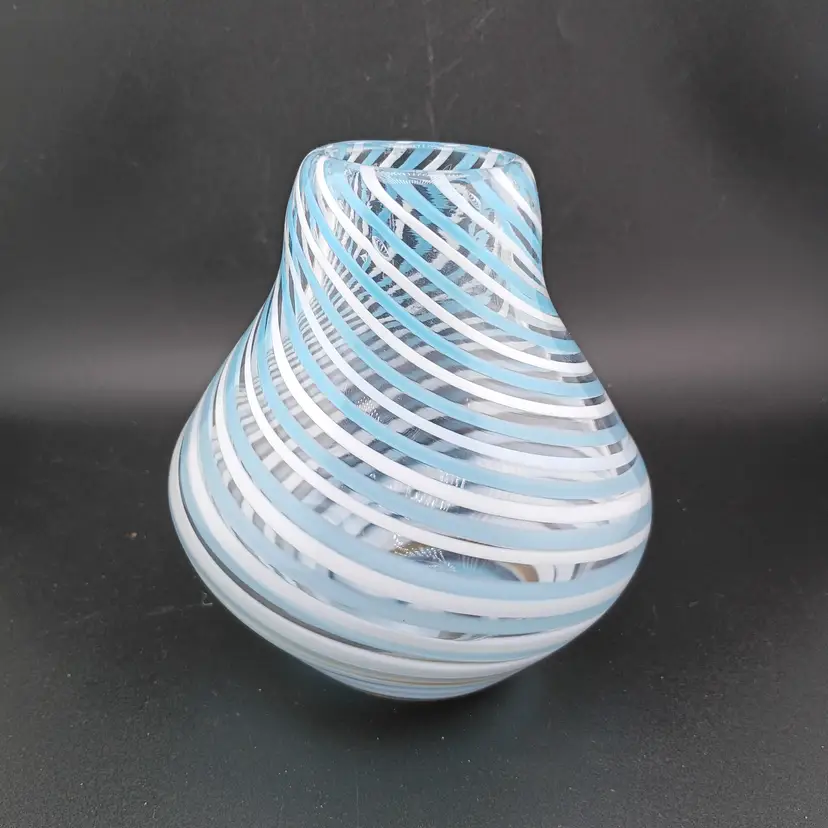 Blue and white swirl paperweight vase