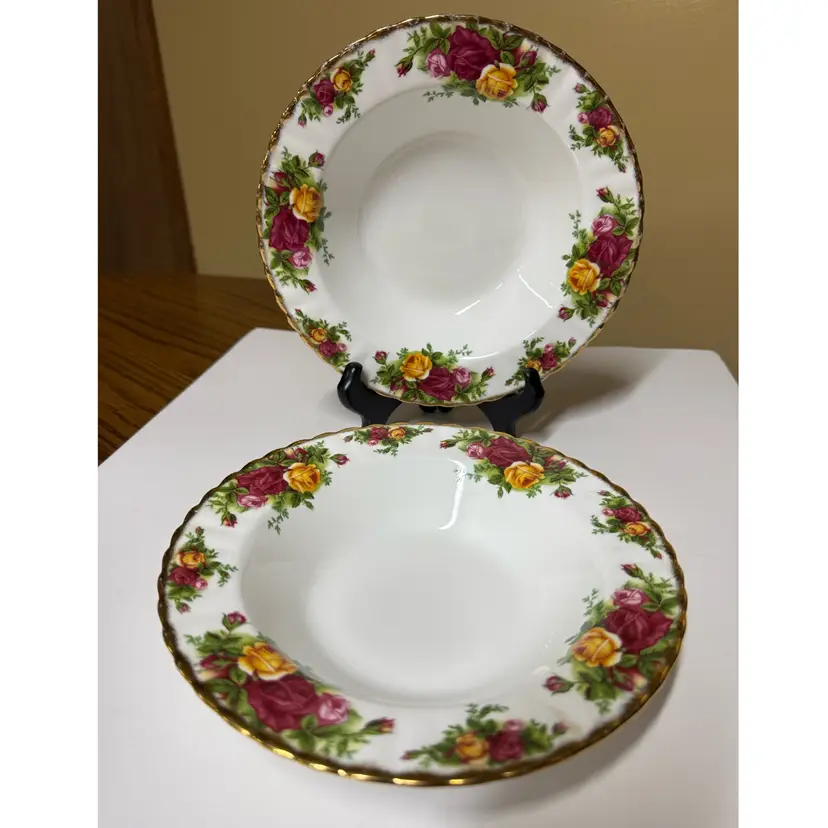 Royal Albert Old Country Roses Rim Soup Bowl 8" with Gold Trim - Set of 2
