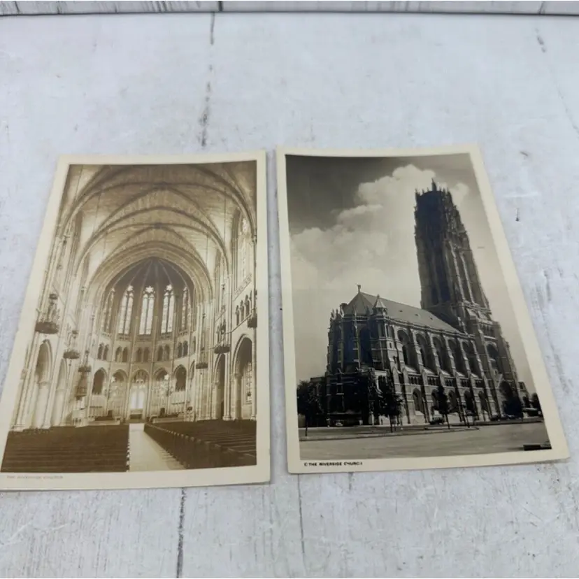 2 Vintage Black White Photo Postcards Riverside Church New York City NYC