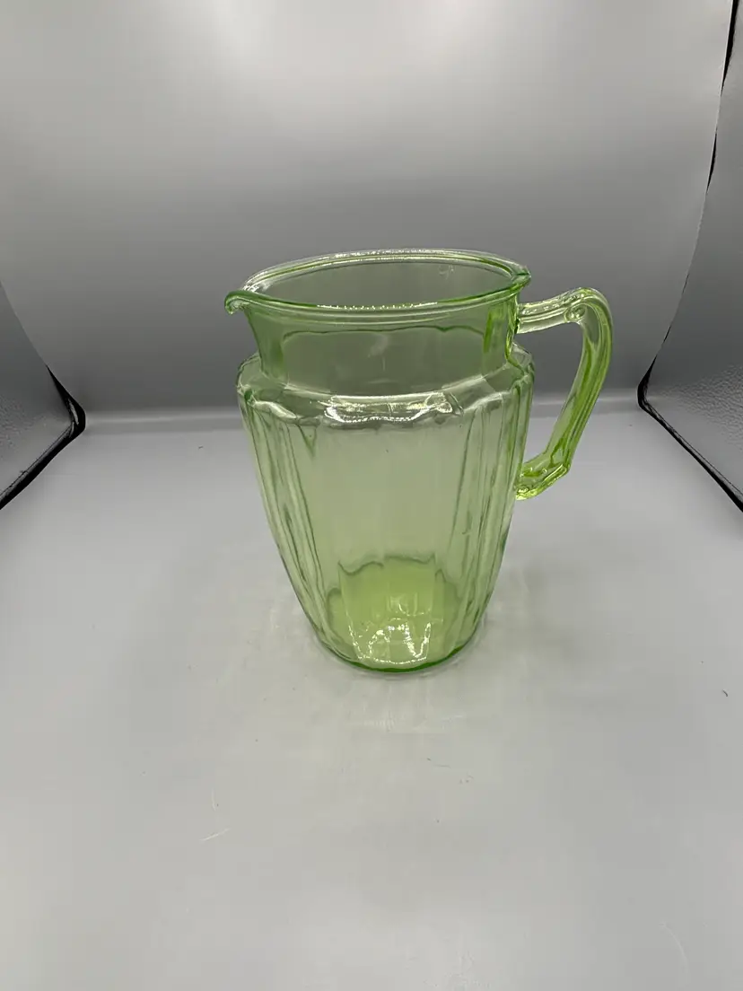 Vintage Uranium Pillar Optic glass pitcher