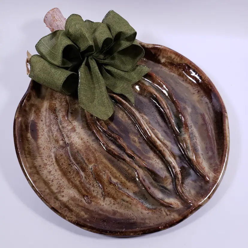 Vtg Signed MAHER Stoneware Pumpkin Brown Green Abstract Autumn Fall WALL DECOR