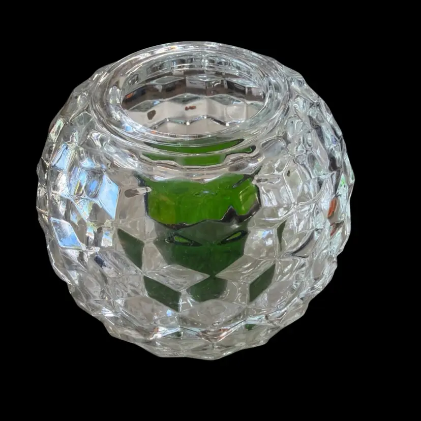 Fairy Lamp Cubist Homco Clear With Green Votive Candle Holder 3pc (2 Available)
