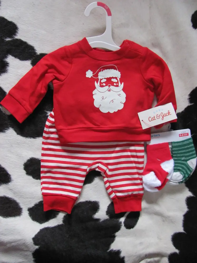 CAT & JACK CHRISTMAS 2 PIECE SET PANTS & TOP NEW BORN NWT