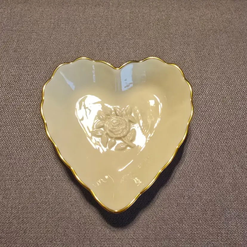 Vintage Lenox Mini Heart Trinket Dish | Ivory Porcelain with Gold Trim