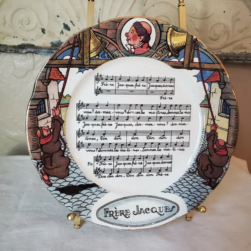 1930's Frere Jacques Fayencerie Sarreguemine Nursery Rhyme Plate
