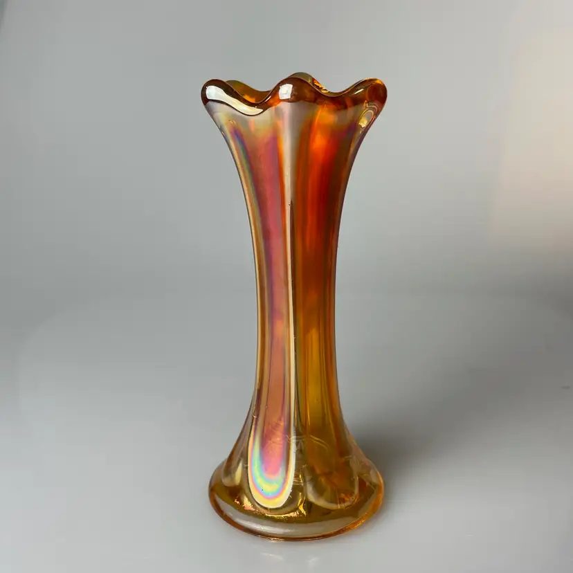 Imperial Glass Marigold Mini Morning Glory Carnival Swung Vase Antique 5.75"