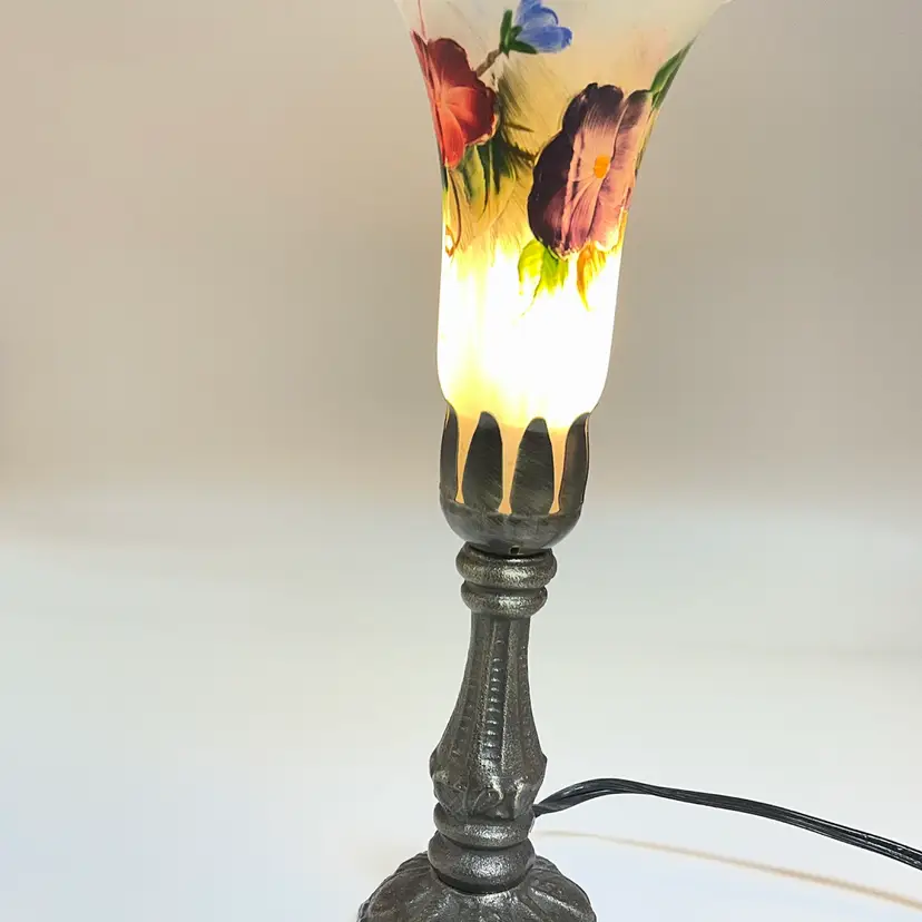 Frosted Glass Accent Lamp- Hand painted Hummingbird & Floral Design