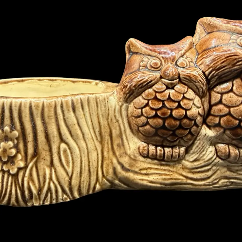 Hobbyist Ceramic Owls With Tree Planter