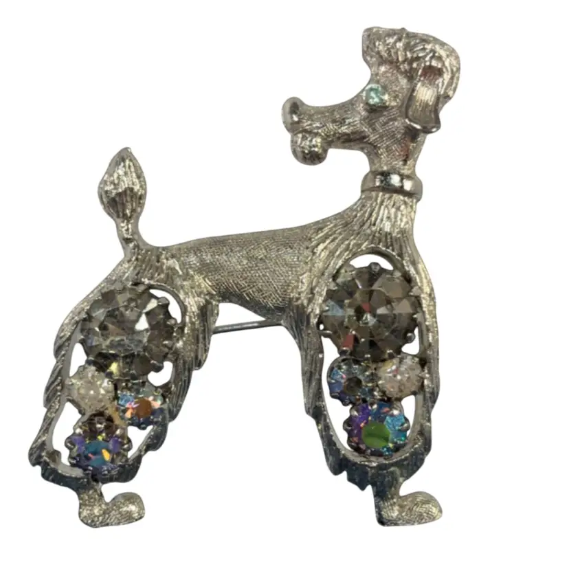 Vintage Rhinestone Poodle Dog Brooch Pin