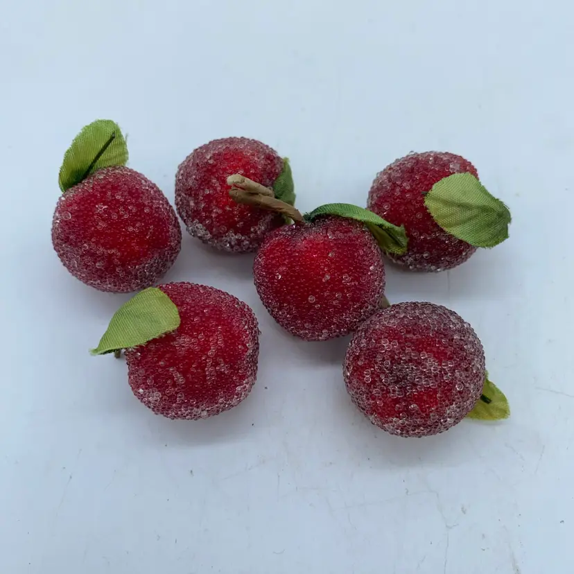#02 - Vintage Sugar Fruit Cherries – Decorative Sugared Cherry Pick – 6 Cherries