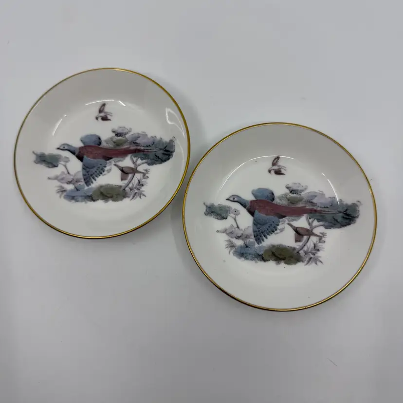 Vintage Royal Worcester Bone China Small Pheasant Pin Trinket Dish 4”