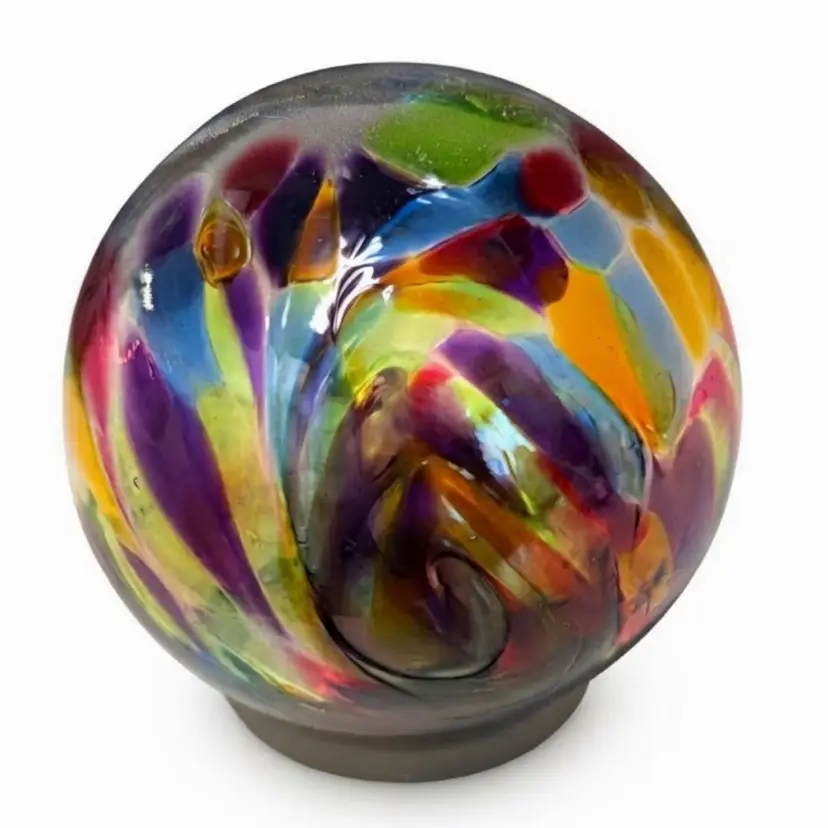 Hand Blown Art Glass Sea Globe Paperweight Natural Sand Seashells 3.25”