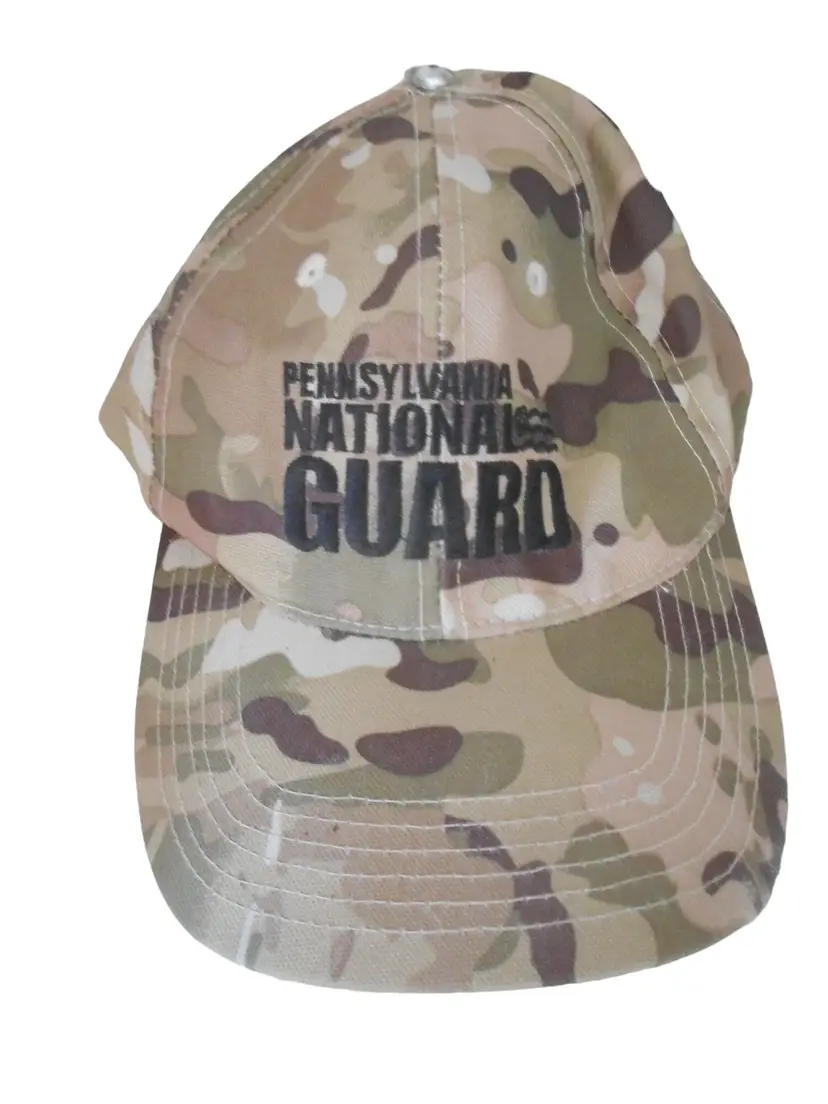 Pennsylvania National Guard Camo Baseball Cap Hat Khaki Green Cloth Hook Loop