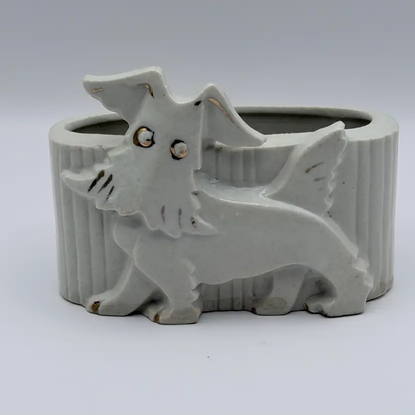 Vintage, Ceramic, Scottish Terrier, Sponge Holder/Pencil Holder. Many uses! Made in Japan