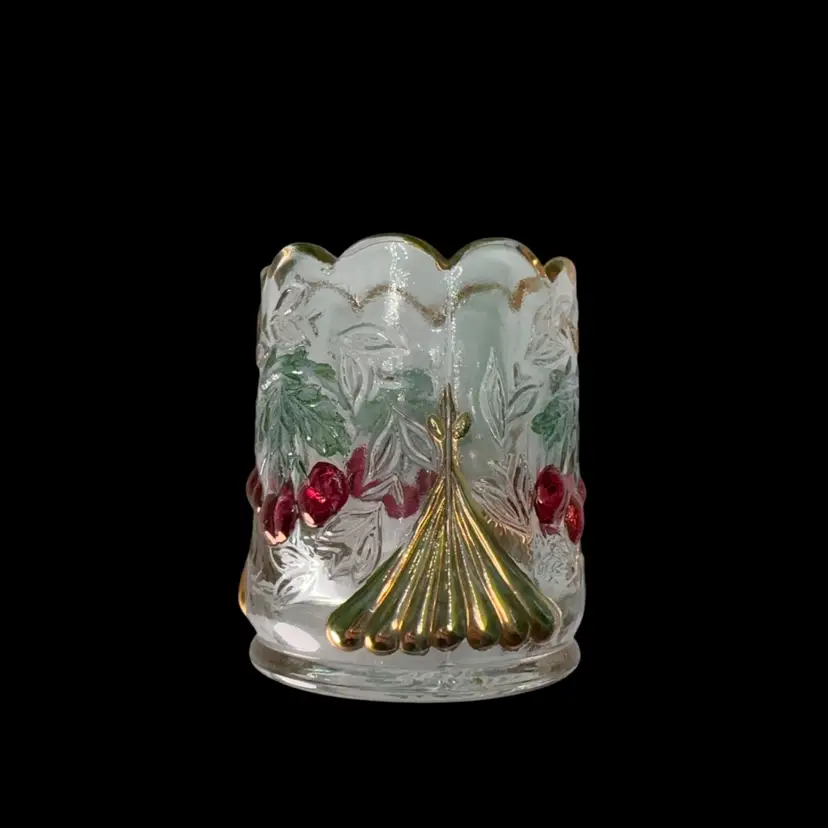Westmoreland Gold Gild Cherry And Fan Toothpick Holder 2” Stamped