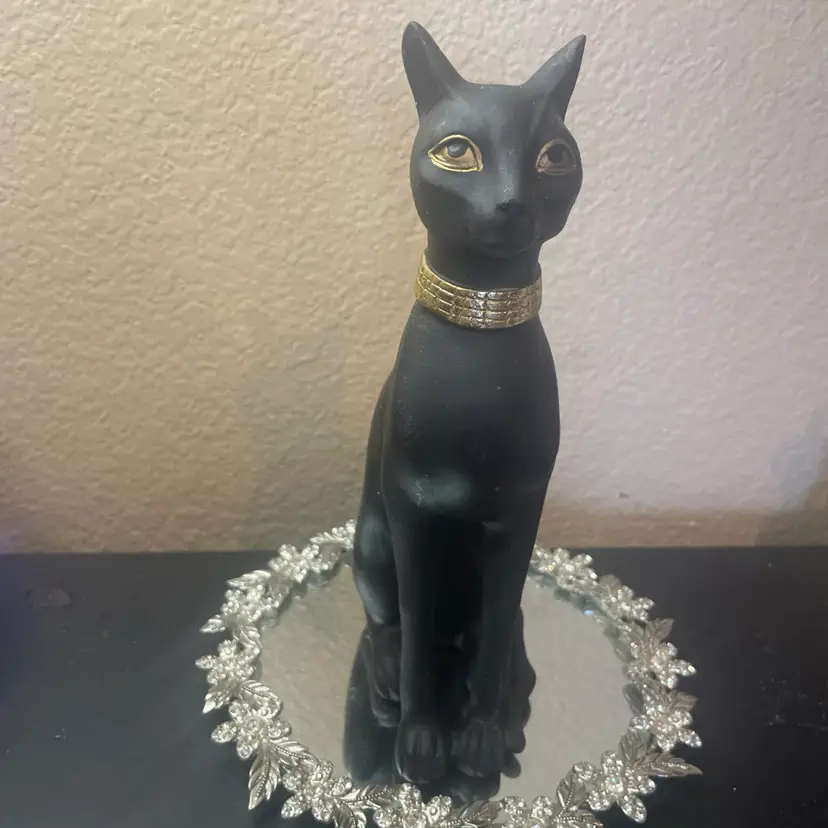 Black & Gold Ceramic 8.5” Egyptian Bastet Cat Sculpture