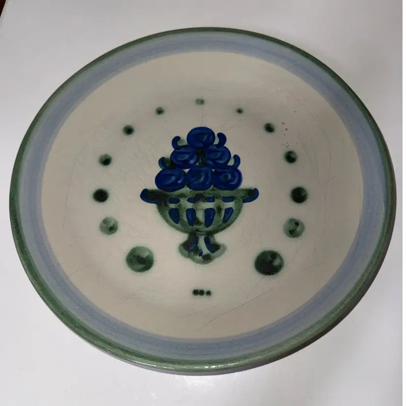 M.A. Hadley Pottery Blueberry Bouquet 11” Plate Blue and Green