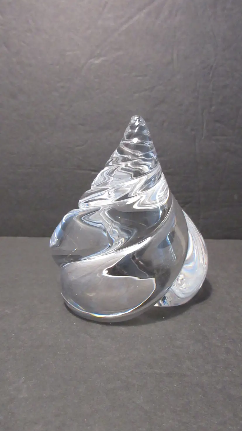 VINTAGE Steuben Glass Crystal Spiral Conch Shell Seashell Paperweight - SIGNED