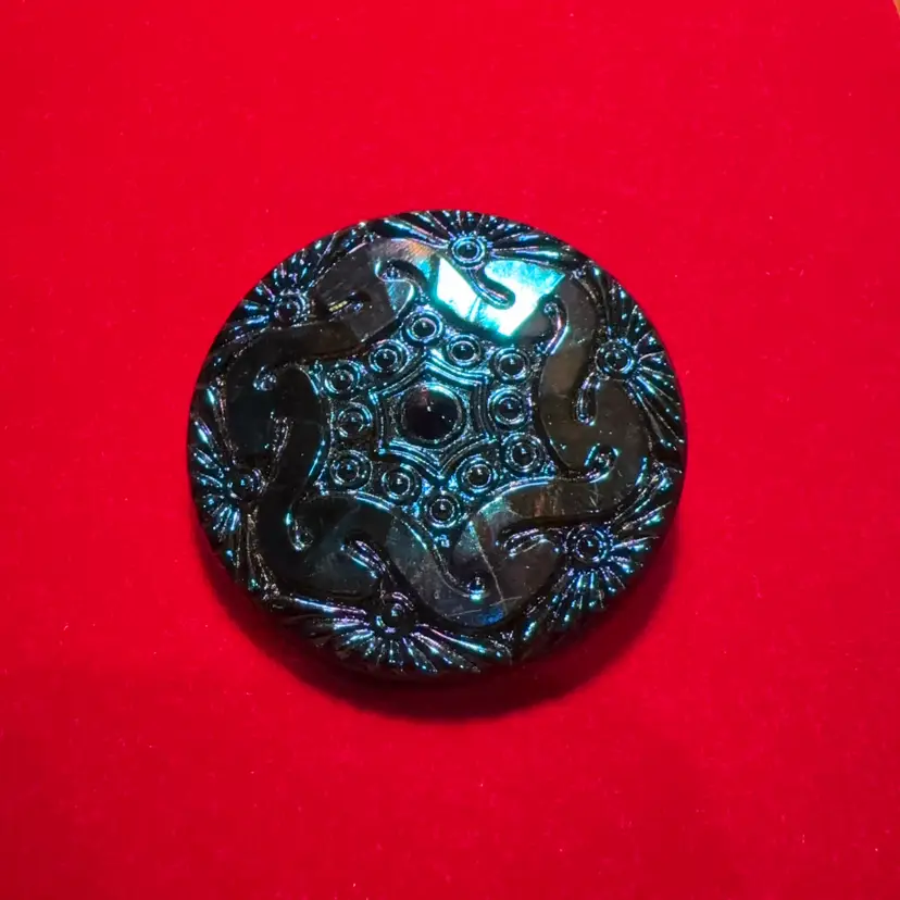 Czechoslovakian Blue Iridescent Button 1.5” Antique
