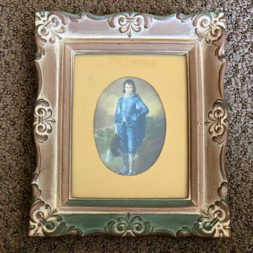 Blue Boy Reprint, Framed (made in USA) 6¼"×7¼" Oval Mat Vintage Condition Issues