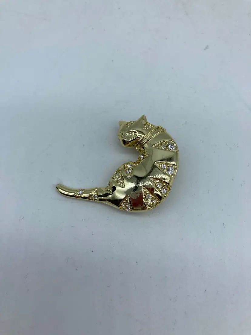 Vintage Danecraft Cat Brooch Pin Jeweled Kitty