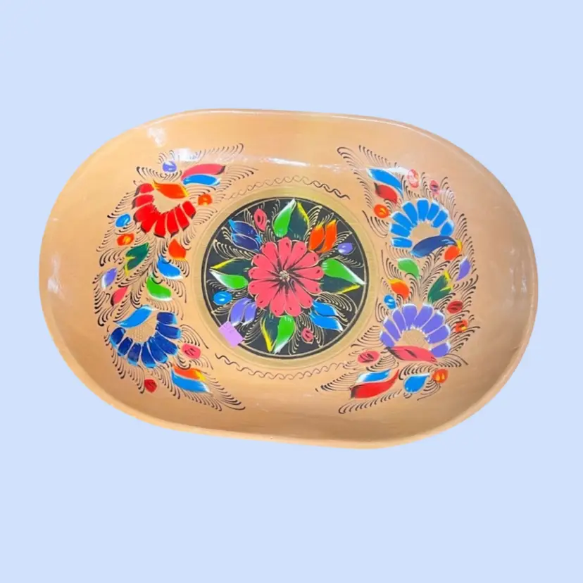 #338- Vintage Batea Wood Tray Hand Painted Mexican Folk Art Lacquerware