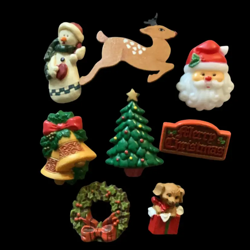Lot Of 8 Clay Wood And Plastic Christmas Brooches