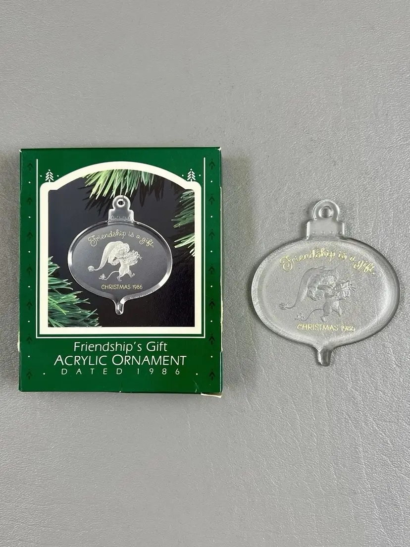 Hallmark 1986 Friendship's Gift Mouse Acrylic Christmas Ornament Vintage Box