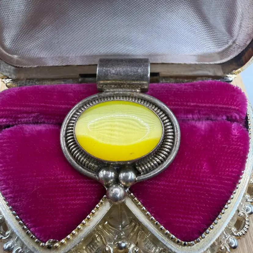 Vintage Mexico Egg Yolk Yellow Sterling Silver Pendant