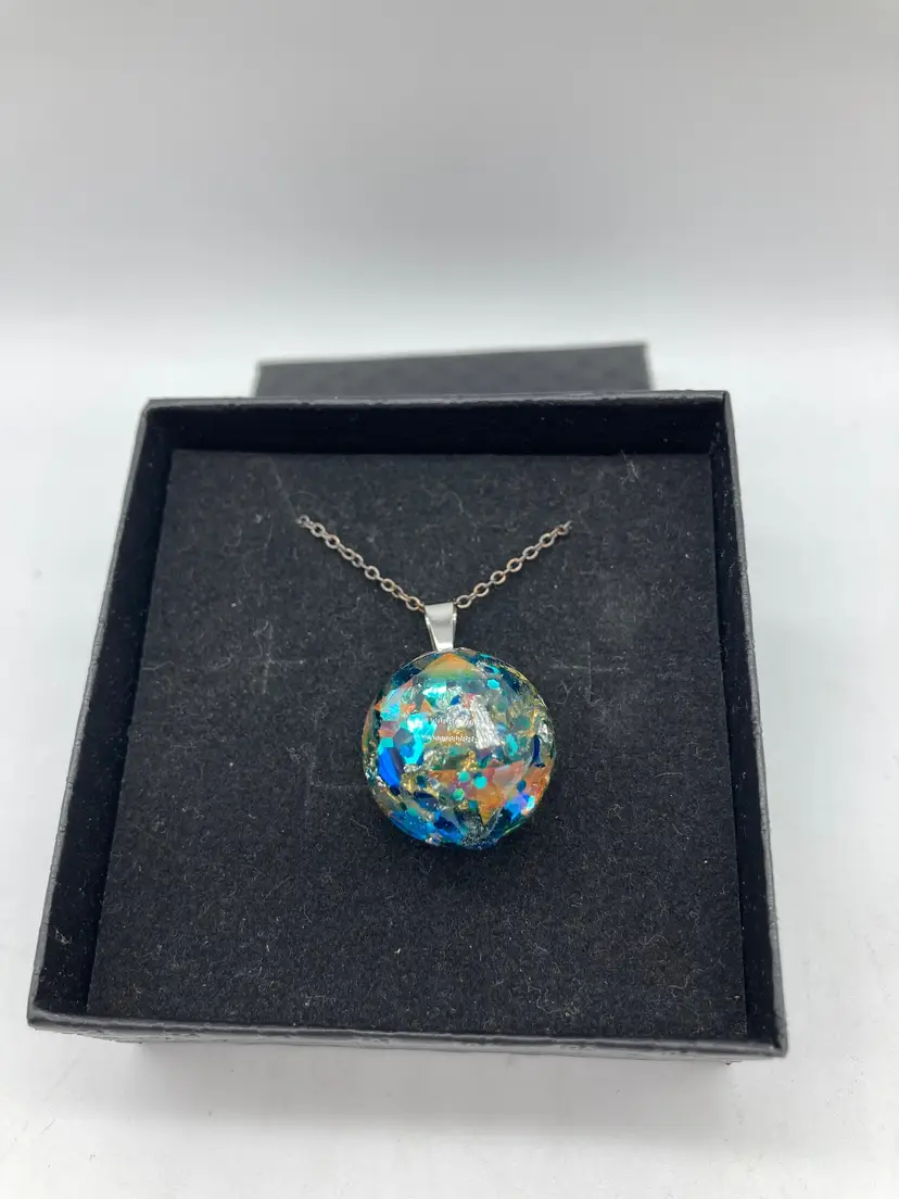 3- Resin Orb Necklace with Silver Chain
