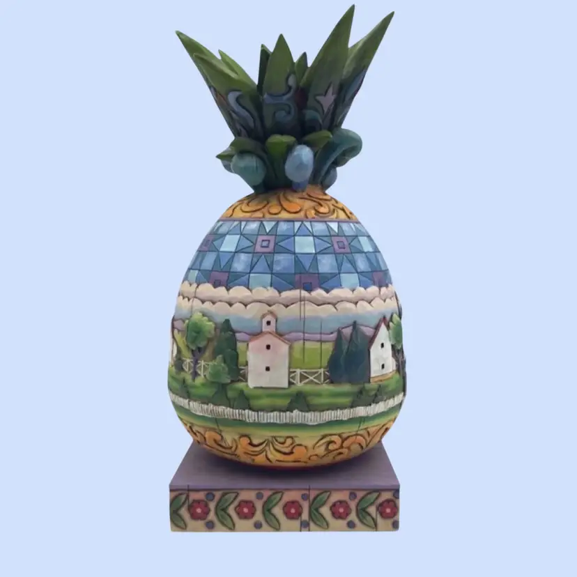 #193- Jim Shore Pineapple Statue Figurine Welcome Heartwood Creek 2006 Village Scenery House Countryside Cottage Core