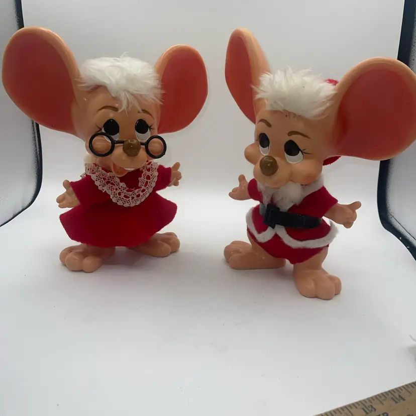 Vintage 1970 Roy Des Of Fla - Big Ear Mouse Santa & Mrs Claus 1970