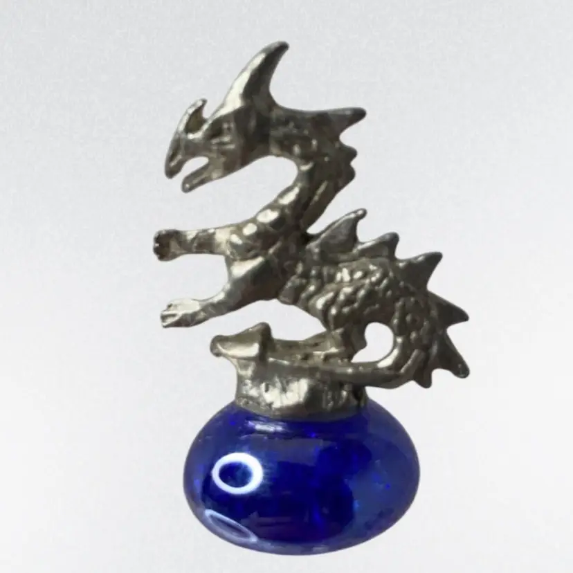 Dragon On Blue Glass Base! Just Under 1 1/2” Tall!