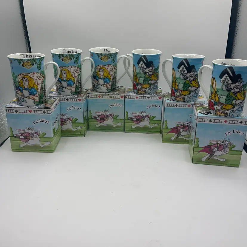 Paul Cardew "Alice in Wonderland's Cafe" Ceramic Mug 2010 Set Of 6